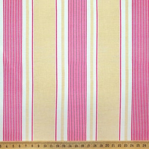 Fuchsia Striped Upholstery Fabric: Vintage Balanced Stripes Print by the Yard