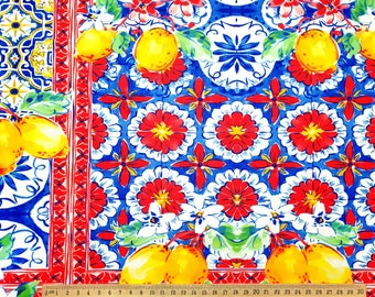 Tessuto Italian Lemons: stampa di piastrelle siciliane, tappezzeria e tendaggi