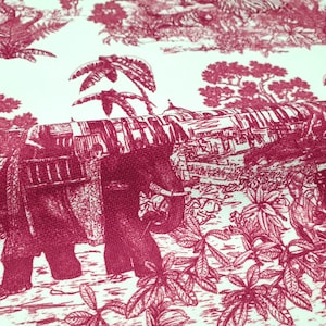 Maroon Toile de Jouy Fabric: French Style Upholstery Fabric by the Yard