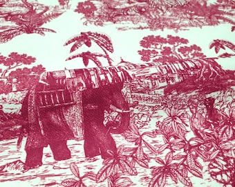 Maroon Toile de Jouy Fabric: French Style Upholstery Fabric by the Yard