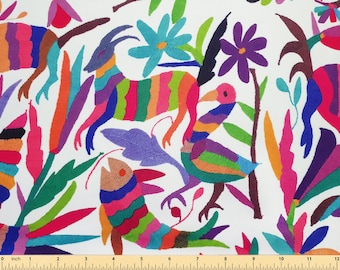 Otomi Print Upholstery Fabric by the Yard - Mexican Otomi Chair Fabric, Otomi Animals, Mexican Home Decor Fabric, Mexican Otomi Fabric Art