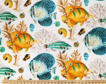 Coral Reef Fish Print Fabric: Nautical Upholstery & Home Decor