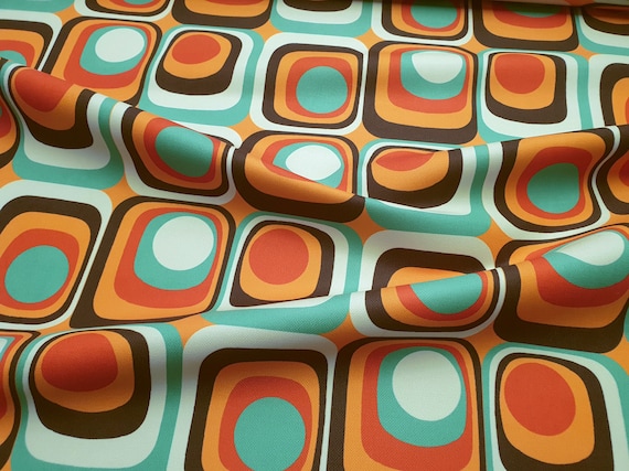 アンティーク雑貨 MAC Super Vintage Fabric 70s Retro Orange Fabric, Vintage Geometric 1970s Home Decor
