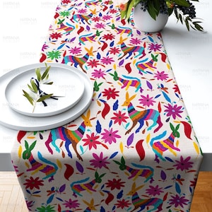 Colorful Mexican Otomi Print Table Runner: Folk Art Dining Decor