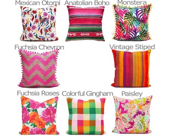 Fuchsia Pink Pillow Covers - Decorative Cushion Cover, Bohemian Pillow Covers with Various Sizes, Fuchsia Pink Throw Pillows, Accent Pillow