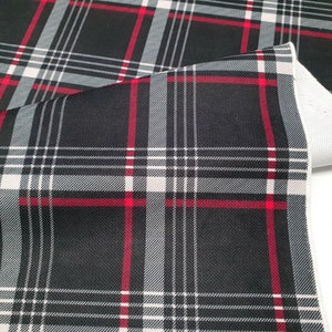 Anthracite Plaid Fabric by the Yard - Charcoal Gray Tartan with Red Lines, Home Decor Fabric for Cushions, Furniture, Chair, Seat Upholstery