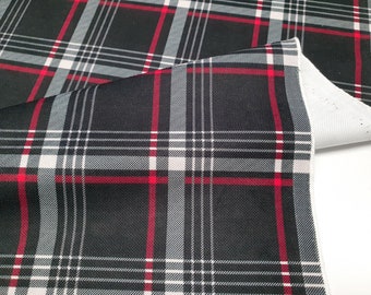 Anthracite Plaid Fabric by the Yard - Charcoal Gray Tartan with Red Lines, Home Decor Fabric for Cushions, Furniture, Chair, Seat Upholstery