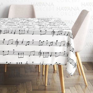 Musical Notes Tablecloth: Black and White Music Art Print
