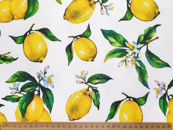 Lemon Print Fabric: Yellow Citrus Fruit Upholstery Fabric