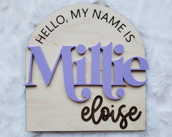 Baby announcement sign - infant - hello my name is for photos - great gift idea for new baby -  lots of acrylic colours