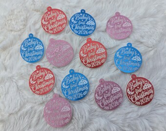 NEW Acrylic in 4 stunning colour choices - Baby's first Christmas 2026 - Large 1.2" x 1.35" - perfect for your knitted, crocheted items