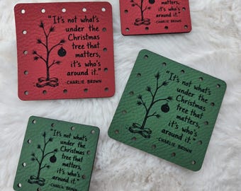 RED or GREEN Christmas tags knit/crochet handmade items - Vegan leather labels 1.5" OR 2" tags