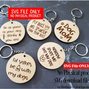 Fichier SVG pour Glowforge | Porte-clés amusants pour amoureux des chiens - 12 modèles - pour salons d'artisanat/marchés de vendeurs/cadeaux | Découpe et gravure au laser | TÉLÉCHARGER