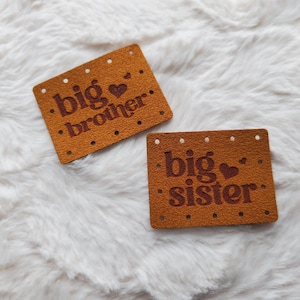 SET of two tags 4 styles - sew or rivet holes - Mama/Mini - Big Sister/Brother - Lil Sister/Big Brother - Grandpa/Grandma sets - 1.5" x 2"
