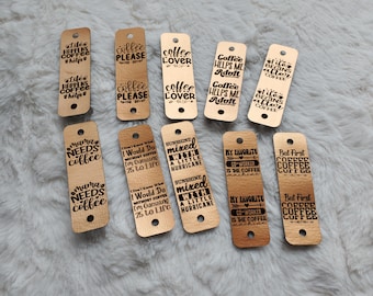 SET of 10 - AMAZING Copper, Gold or Silver - Ready to Ship Coffee tags - perfect for knit cozy, cup warmer - RIVETS included .85 x 2.75"