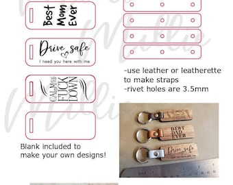 SVG File for Glowforge  | Make your own wood and leather keychains - template | 4 designs and a blank | Laser Cutting & Engraving | DOWNLOAD