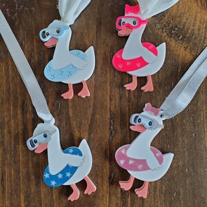 Swimming Goose Bag Tags - Adorable and perfect for beach bags, pool totes, backpacks or as an ornament- 3.2" x 2" - 4 to choose from for now