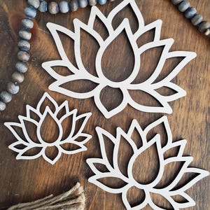 Lotus Flower cutout various sizes made from maple plywood - unfinished - perfect to paint, stain or leave natural for your macrame projects