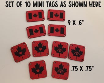 NEW - Mini Canadian Red Leatherette tags in sets of 10 tags (as shown in photo)
