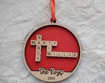 Custom Family Names Crossword Ornament - great Christmas gift idea for the puzzle lovers - 4.8" in height  with ribbon - Family Keepsake