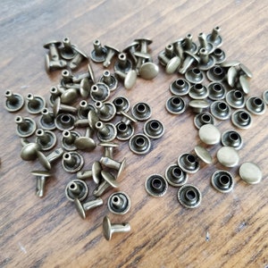 8mm Double Capped Rivets - in 3 finishes - Silver - Gold - Antique Brass -perfect for your knit and crochet tags/labels - FREE Shipping
