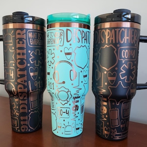 Ready to ship 911 Dispatcher themed 40oz Black or Teal Copper Tumbler - stunning - amazing gift for these life savers behind the scenes