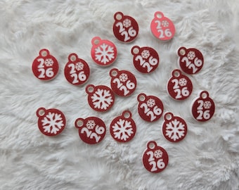 Set of 10 - 5 stunning colour choices - Acrylic tags - Christmas - Winter themed 1" height - add to your beautiful crafts - 2 design choices