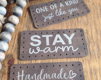 Ready to SHIP blanket tags - sew on - vegan leather - perfect for your soft knit blankets at Christmas or anytime! -  3.85" x 1.85"