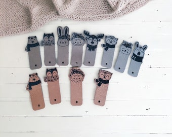 SET of 8 - Ready to Ship cute animal rivet vegan leather tags - RIVETS now included - rivet hole 3mm - sizes vary 1.1" x 2.6 to 1.7 x 2.8"