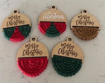 Macrame blanks in half circle deign for ornaments - add text if needed - 3.1" wide - in maple wood
