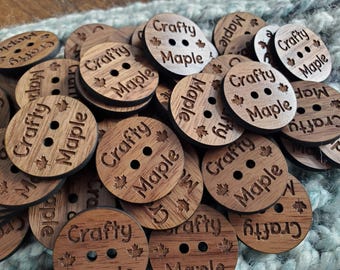 Wood TAGS/Buttons - Walnut or Cherry wood tags - 1.25" width 2 or 4 holes- for knitted, crocheted, handmade items or PomPom Removal Buttons