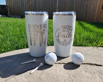 Limited Edition - White Golf Dimpled 20oz Vacuum Insulated Tumblers - Mom, Dad, golfing friends! 14 graphics or a name, just let me know!