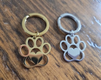 Personalized Paw Keychains with name or date or initials - lovely gift for a pet owner - in gold or silver