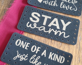 Ready to SHIP blanket tags - sew on - vegan leather - perfect for your soft knit blankets at Christmas or anytime! -  3.85" x 1.85"