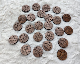 Cherry or Sapele Wood Christmas Tags – 1.1" Wide with Hole – Ready to Ship – For Knitted, Crocheted & Handmade Items – Price Per Tag