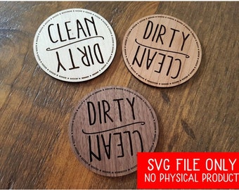SVG File - Glowforge | Clean Dirty Dishwasher Magnet | Kitchen Gift | Reminder Chores | Laser Cutting & Engraving | DOWNLOAD