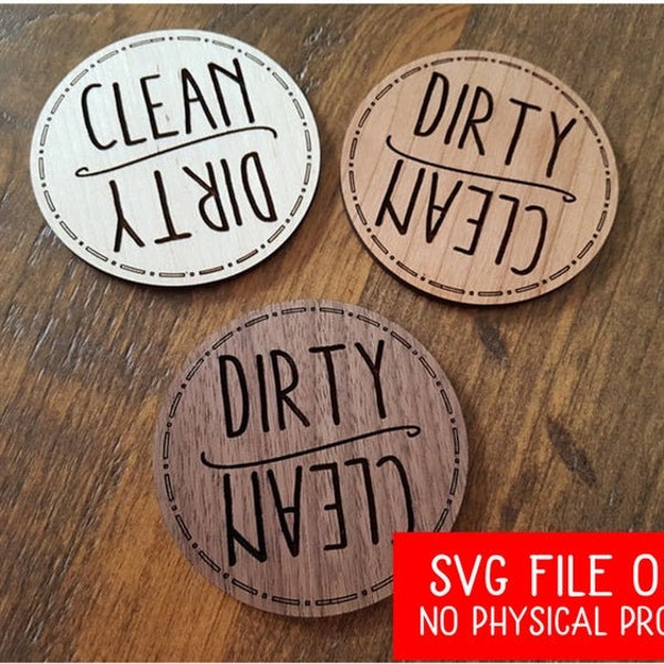 SVG File - Glowforge | Clean Dirty Dishwasher Magnet | Kitchen Gift | Reminder Chores | Laser Cutting & Engraving | DOWNLOAD