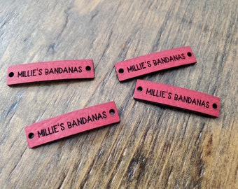 Vegan leather labels .32" x 1.25" - 2 holes - 9 characters MAX - custom tags for knit or crocheted items - branding - small business