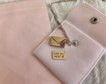 Stainless Steel Secret Envelope Necklace in Gold, Rose-Gold or Silver - Personalization available