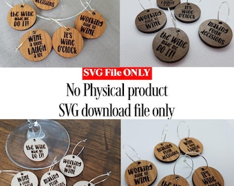 SVG PDF File for Glowforge | 11 Wine Charms | great hostess gift, craft fair - use up scraps | Laser Cutting & Engraving | Easy | DOWNLOAD