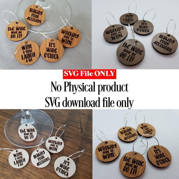 SVG PDF File for Glowforge | 11 Wine Charms | great hostess gift, craft fair - use up scraps | Laser Cutting & Engraving | Easy | DOWNLOAD