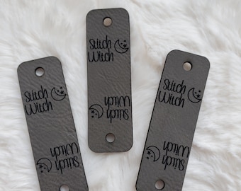 RIVET vegan leather tags .85 x 2.75" - with or without rivets - rivet hole 4mm - for knit or crocheted items - branding - business - gifts