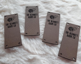 Quality vegan leather tags .80 x 2" - 2 sew holes at each end - perfect for knit or crocheted items - branding - gift idea
