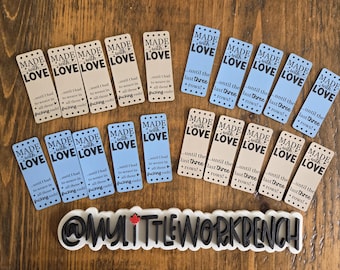 NEW Fun XL tags - Made with love - until the last three rows OR until I had to weave all those f-cking ends - set of 5 - 3" x 1.1" sew holes
