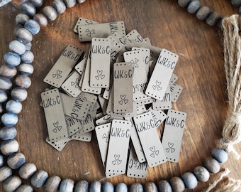 Custom Vegan Leatherette Tags – .85 x 2.25", Multiple Colors, Logo Engraved Knitting Labels