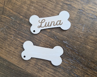 WOODEN Bone Christmas Stocking tags or Gift tags - 3.5" x 1.7" - engraved with a name or blanks for your to add a name
