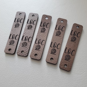 RIVET vegan leather tags .50 x 2.25" - RIVET not included - rivet hole 3mm - for knit or crocheted items - branding - small business - gifts