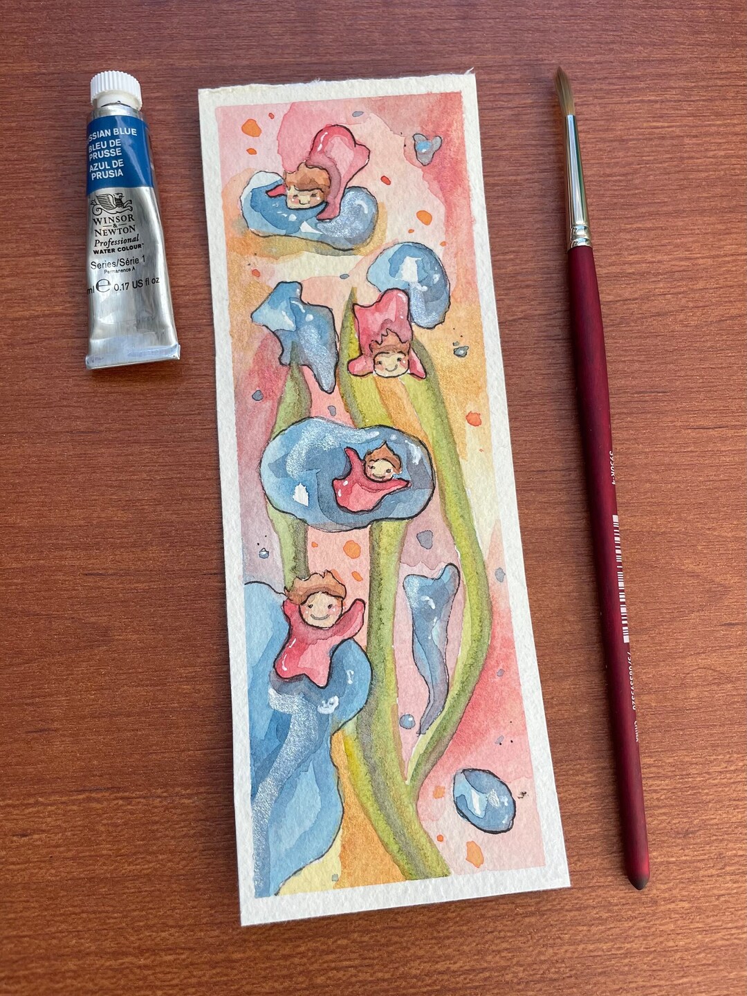 Original Fish Anime Glitter Watercolor Bookmark, Ghibli Ocean Art for ...