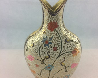 Handcrafted Metal Brass Flower Vase Jar Home/Office Décor Floral Painting 22cm "SALE"