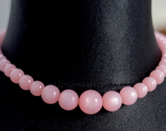 Collar preppy vintage Gargantilla gruesa lucite rosa Gargantilla de coqueta con cuentas de brillo lunar rosa 14 pulgadas